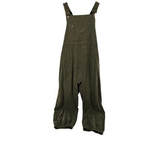 Boho Olive Green Corduroy Wide Leg Overalls Romper Baggy Large Earthy Artsy
